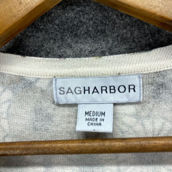 Sag Harbor Cardigan Women M Medium Black Floral Knit Button Long Sleeve Cotton - Picture 5 of 9